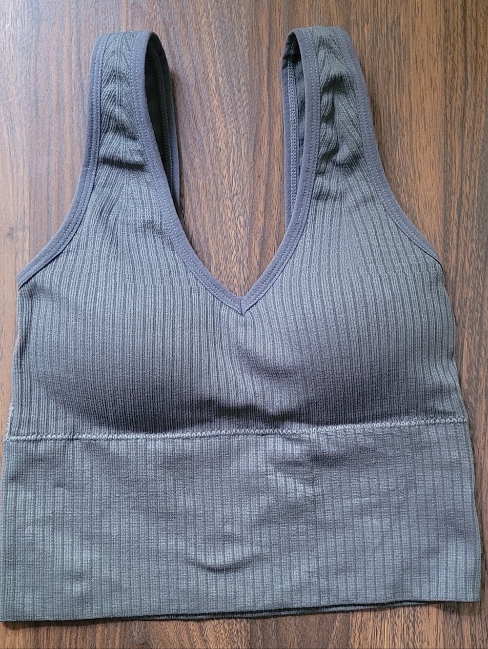 Longline V-neck Ribbed Crop Top with Push up Pads/size S /Gray